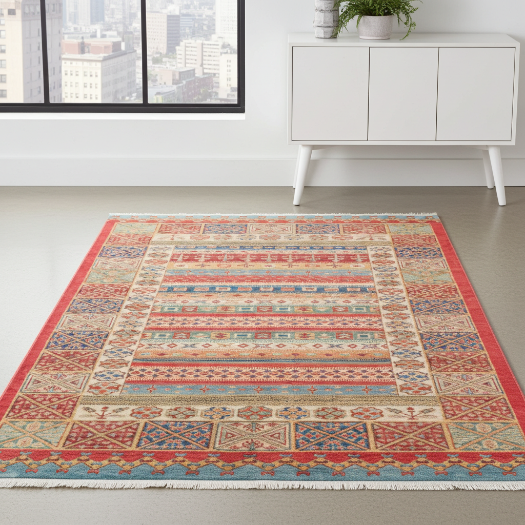 Afghan Multicolour Khurjin Chobi Rug with Border