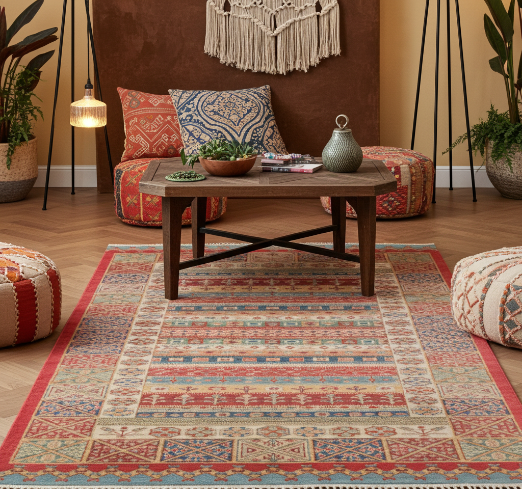 Afghan Multicolour Khurjin Chobi Rug with Border