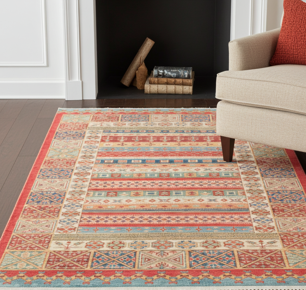Afghan Multicolour Khurjin Chobi Rug with Border