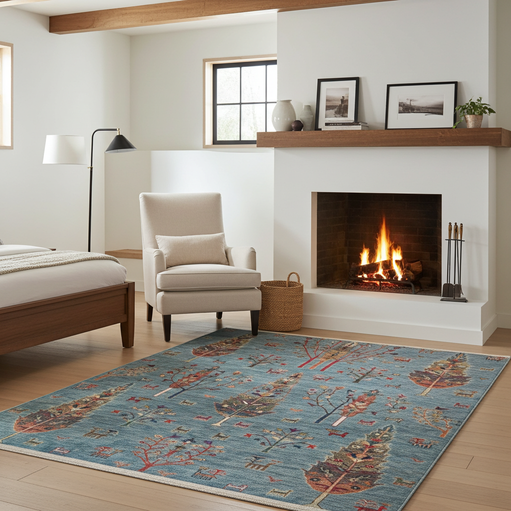 Afghan Chobi Open Field Blue Rug