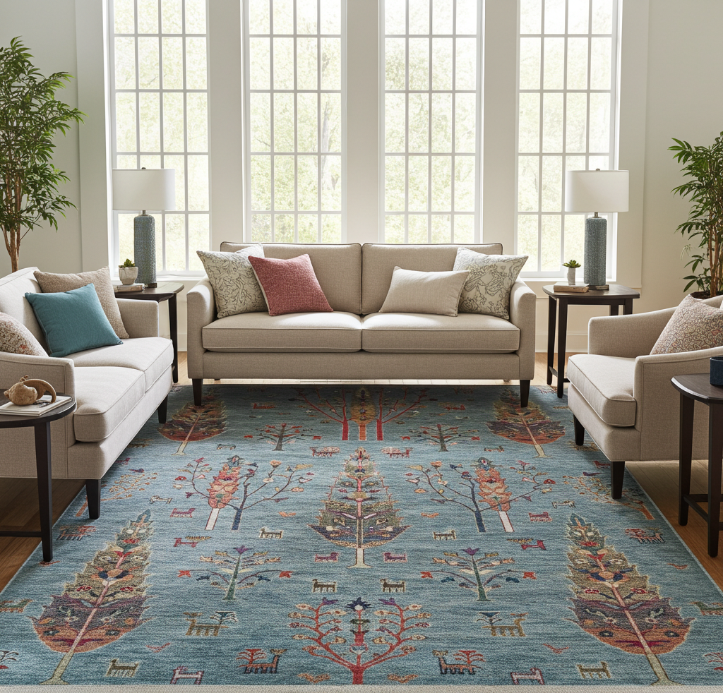 Afghan Chobi Open Field Blue Rug