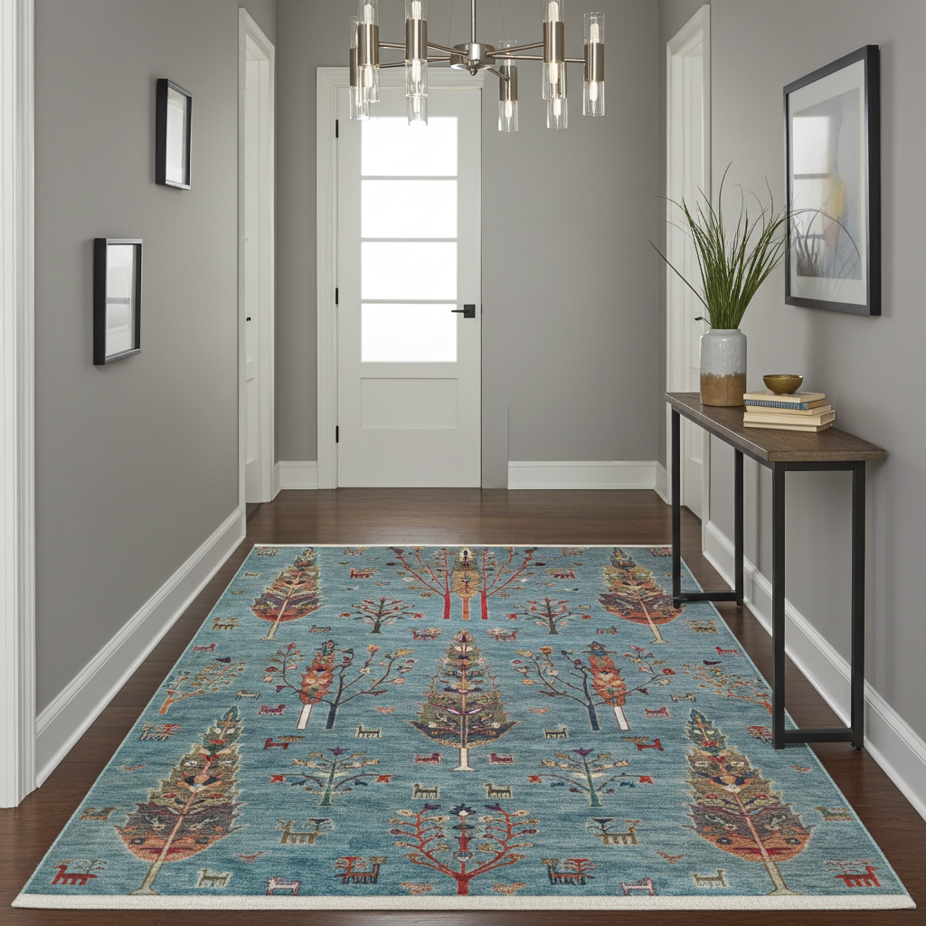 Afghan Chobi Open Field Blue Rug