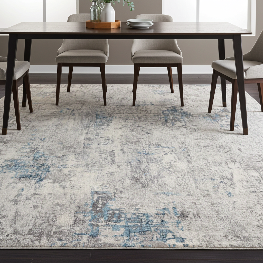 Loren Grey Blue and Cream Distressed Abstract Rug