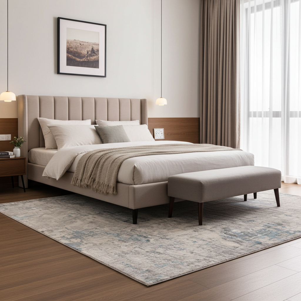 Loren Grey Blue and Cream Distressed Abstract Rug