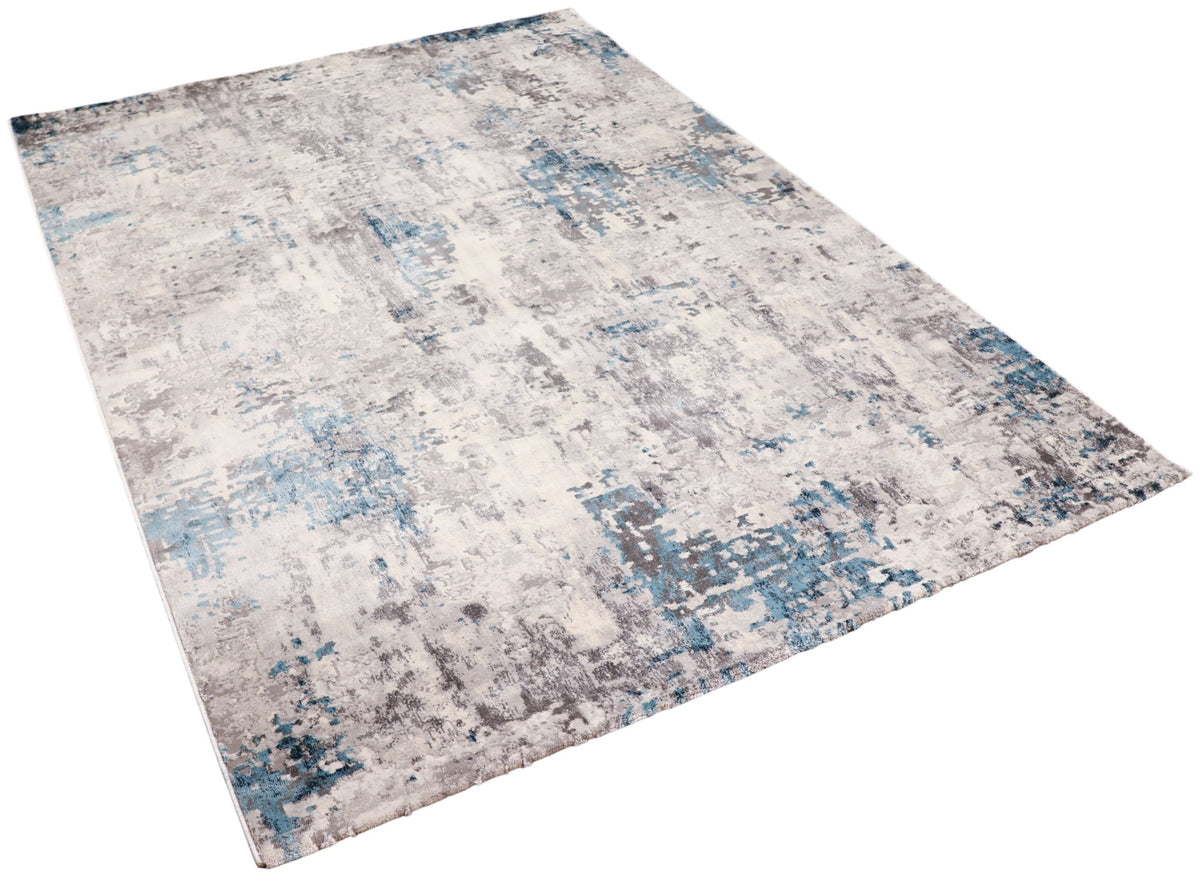 Loren Grey Blue and Cream Distressed Abstract Rug