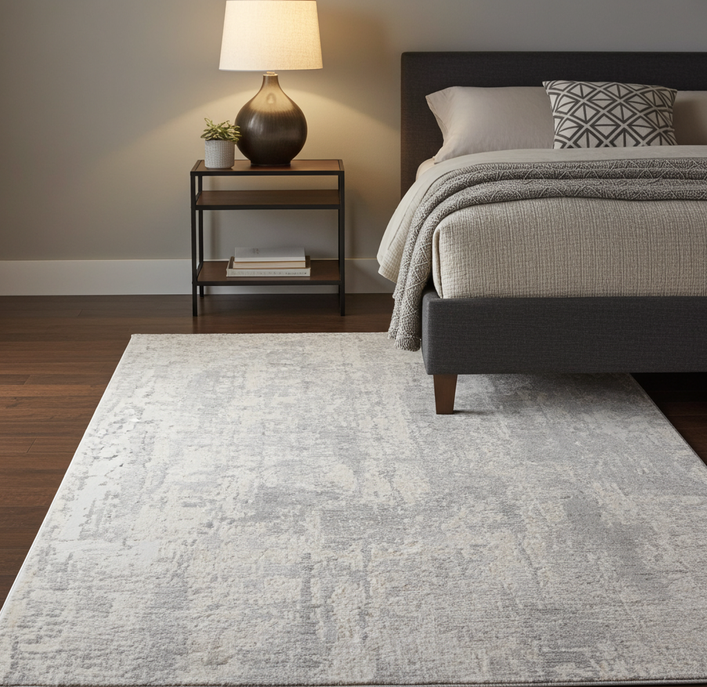 Loren Grey and Cream Distressed Abstract Rug