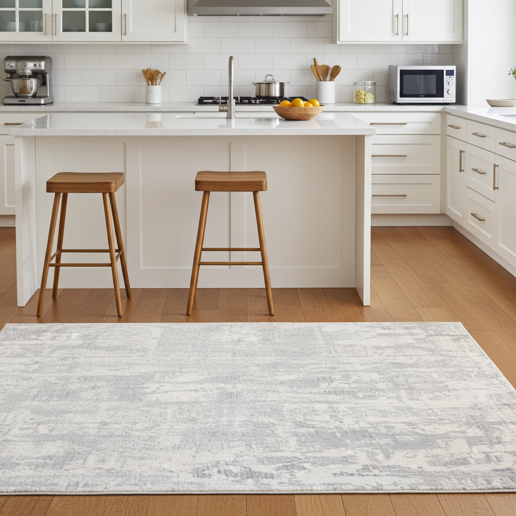 Loren Grey and Cream Distressed Abstract Rug