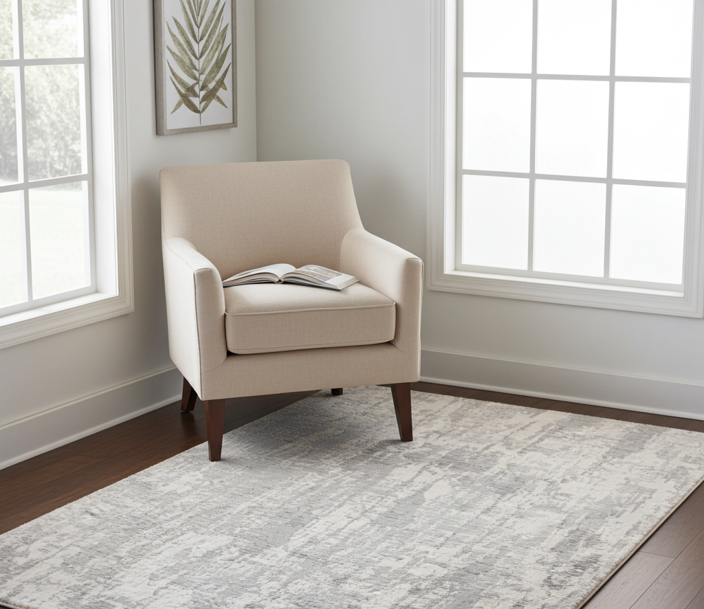 Loren Grey and Cream Distressed Abstract Rug