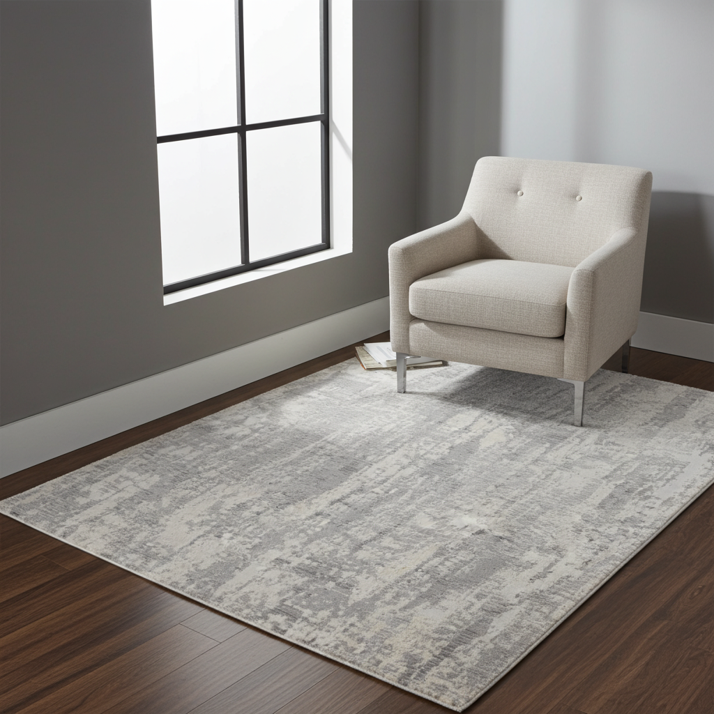 Loren Grey and Cream Distressed Abstract Rug