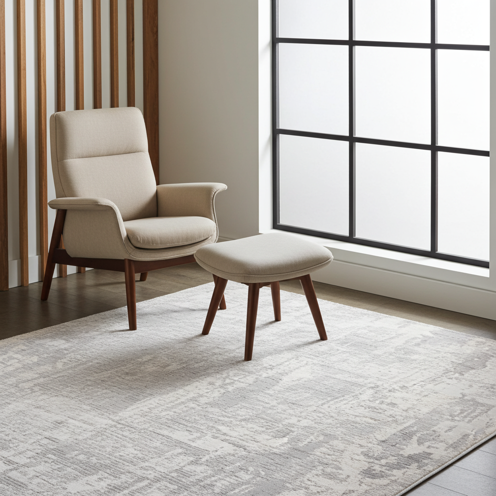 Loren Grey and Cream Distressed Abstract Rug