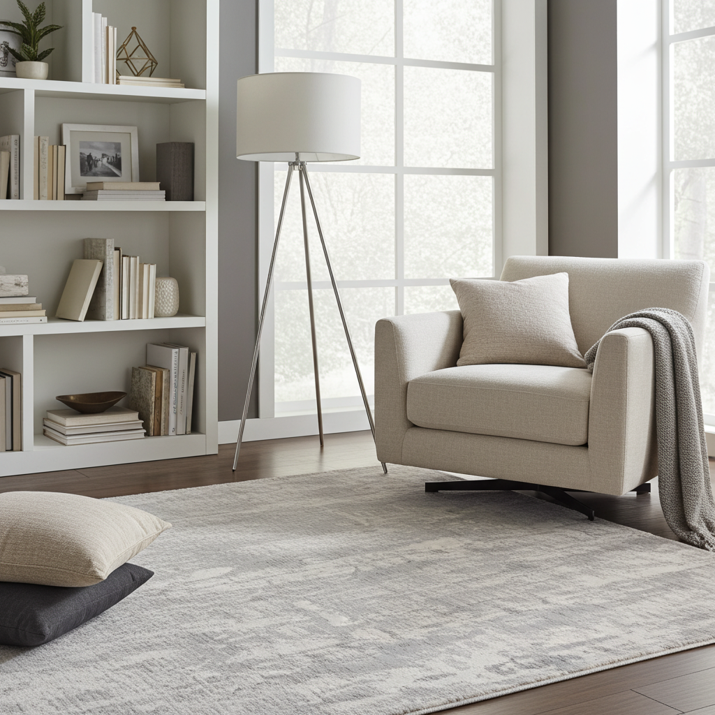 Loren Grey and Cream Distressed Abstract Rug