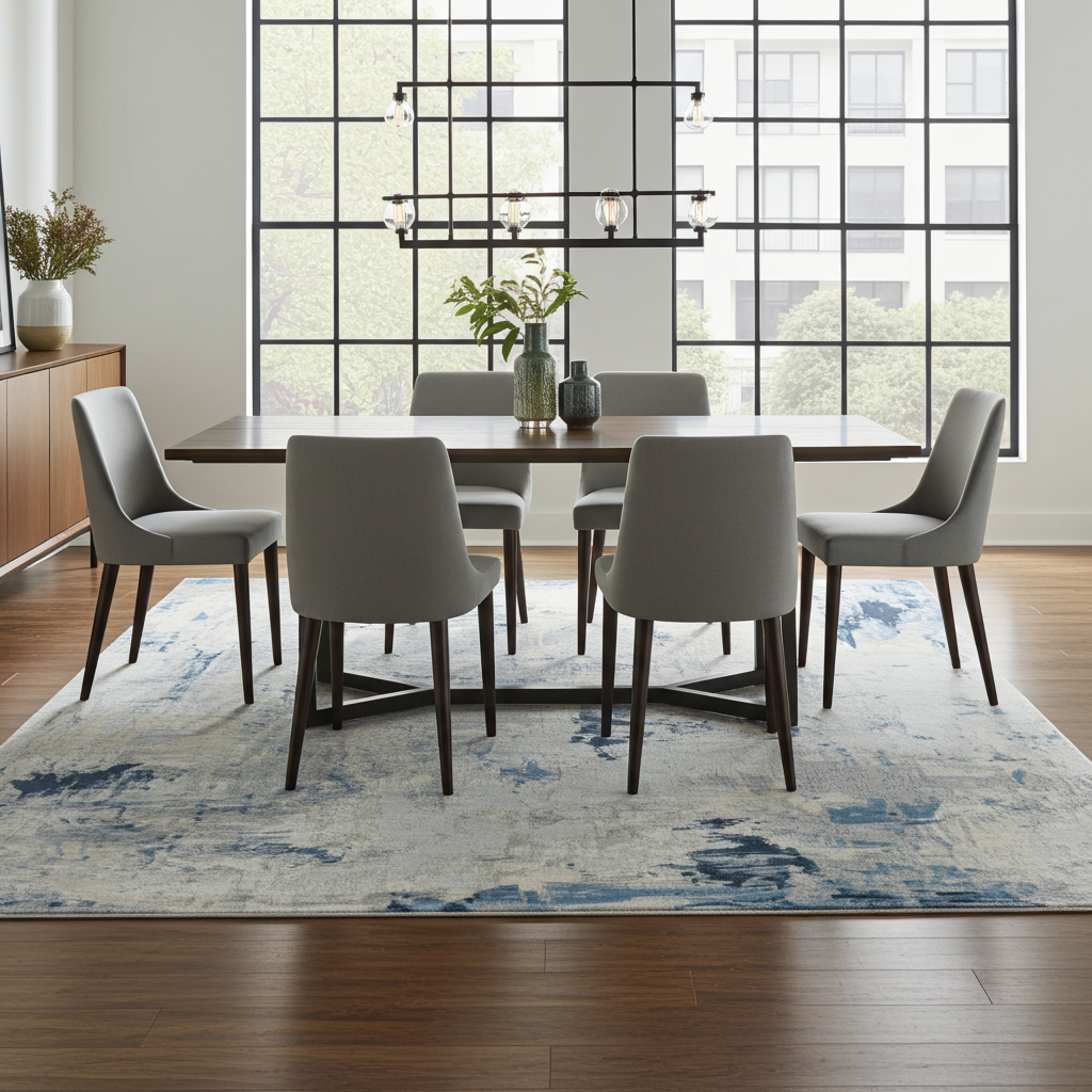 Loren Grey Blue and Cream Distressed Abstract Rug