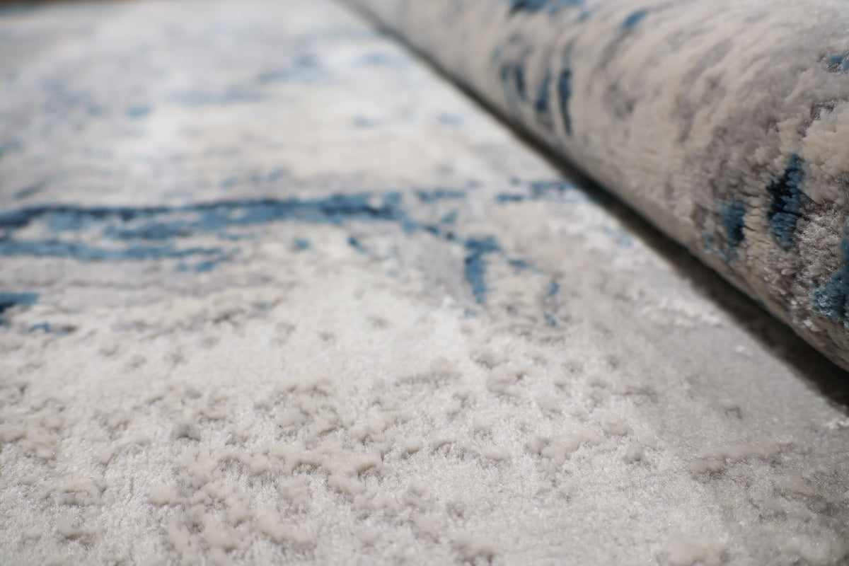 Loren Grey Blue and Cream Distressed Abstract Rug