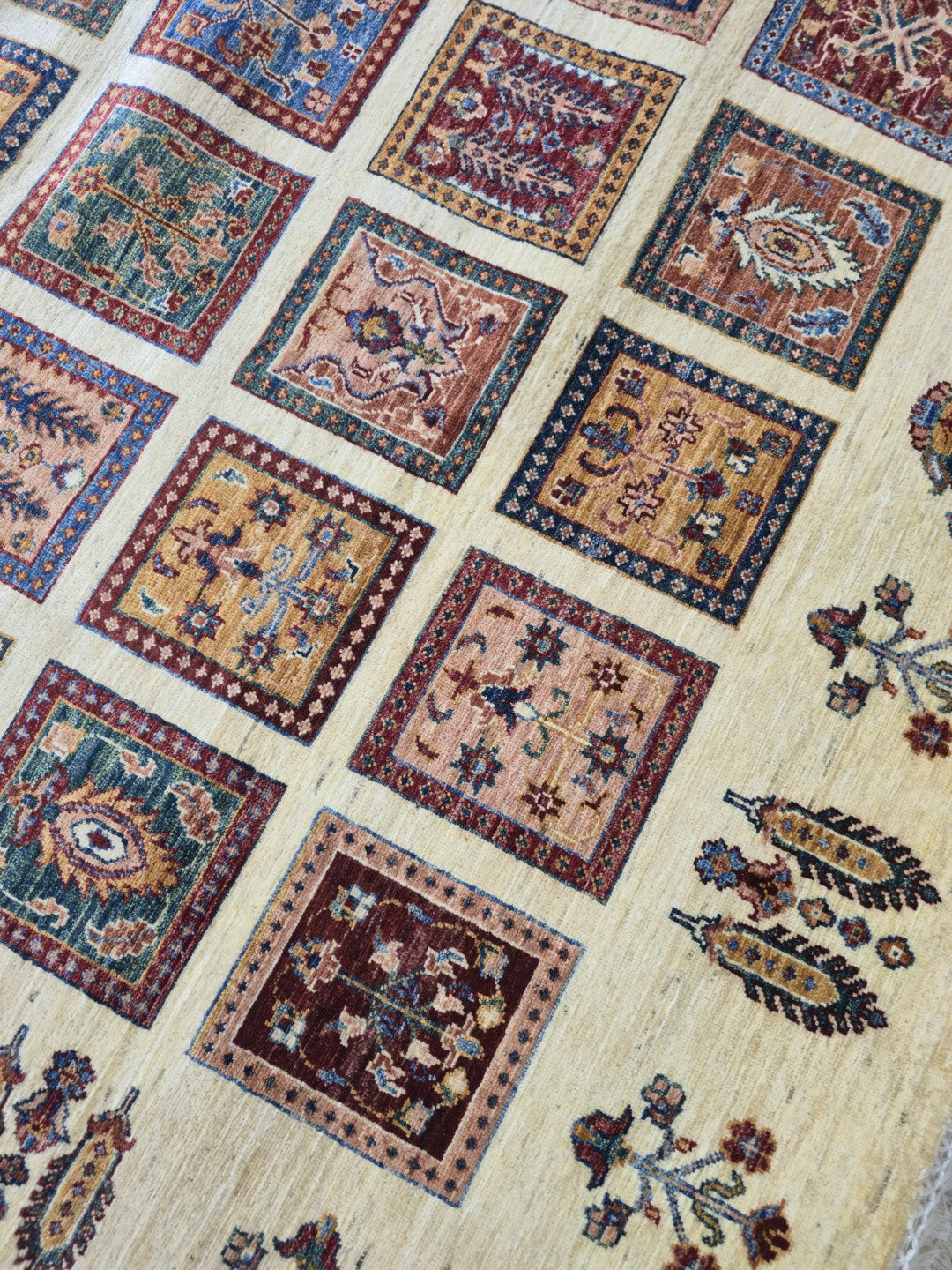 Fine Ivory Afghan Garden Chobi Rug 300cm x 250cm