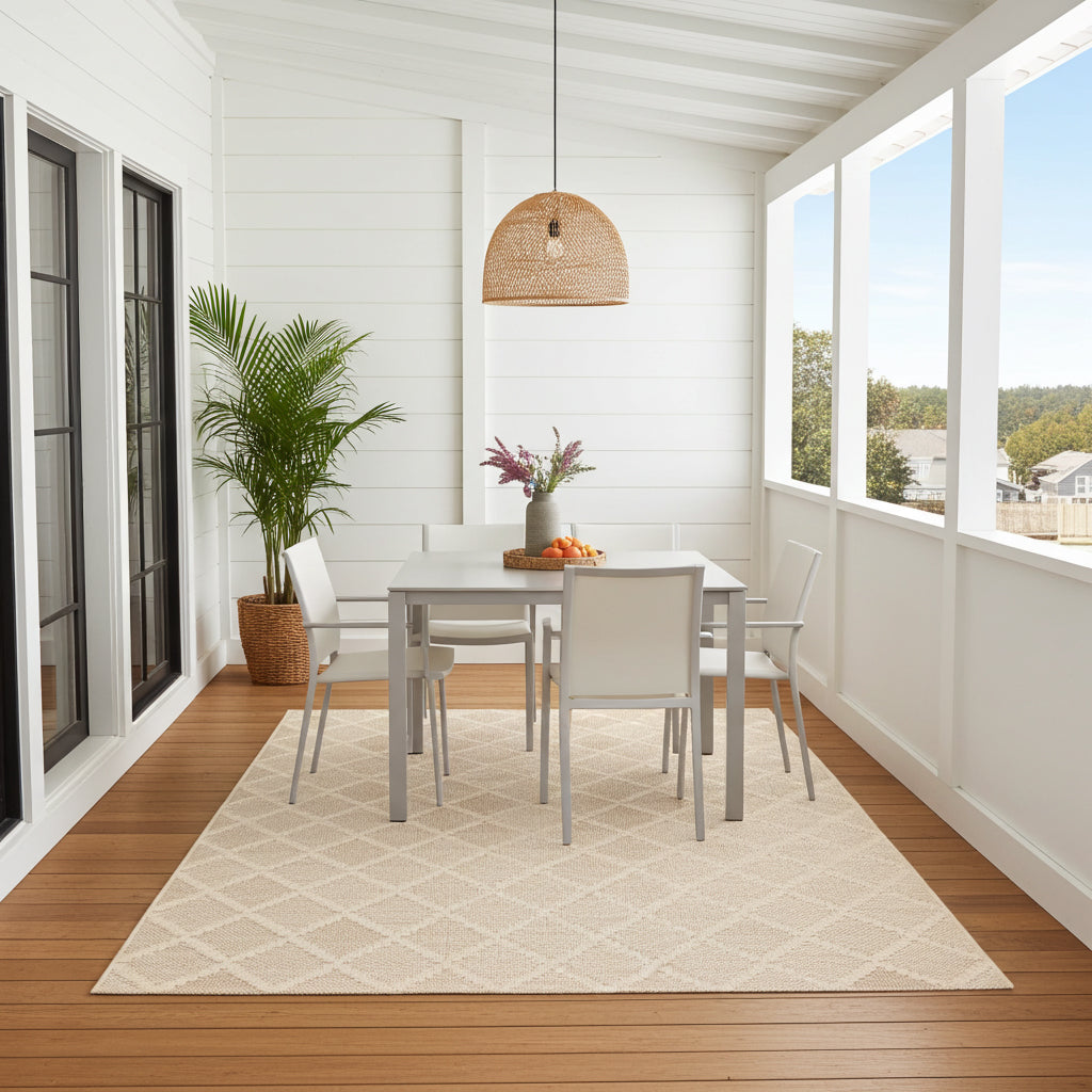 NOVA Cream Beige and Light Brown Diamond Flatweave Rug