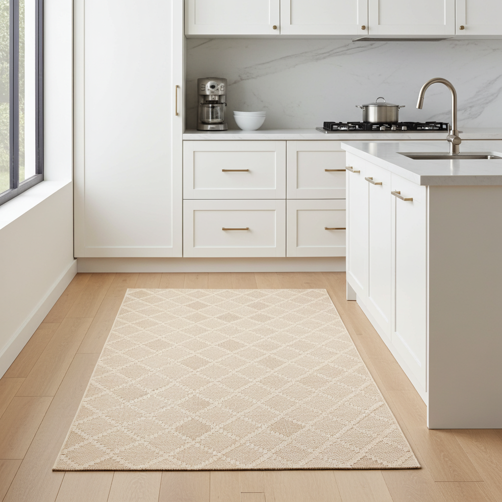 NOVA Cream Beige and Light Brown Diamond Flatweave Rug
