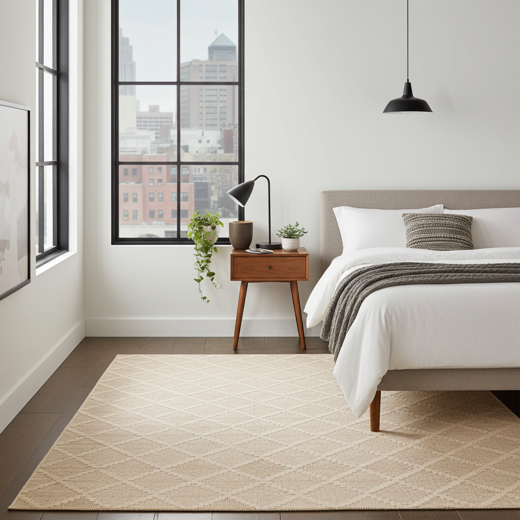 NOVA Cream Beige and Light Brown Diamond Flatweave Rug