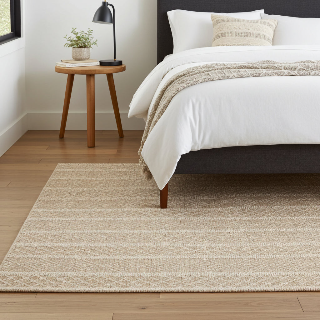 NOVA Cream and Beige Tribal Flatweave Rug