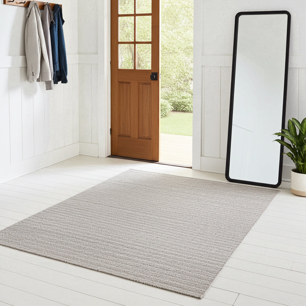 NOVA Grey and Cream Lines Flatweave Rug