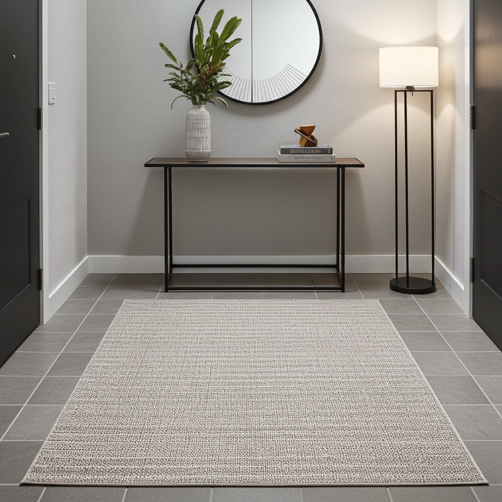 NOVA Grey and Cream Lines Flatweave Rug