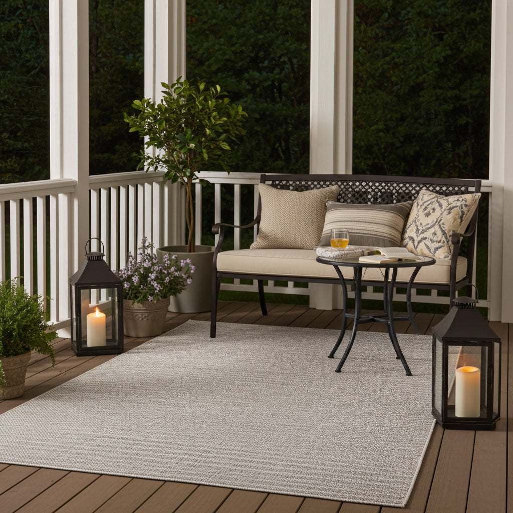 NOVA Grey and Cream Lines Flatweave Rug