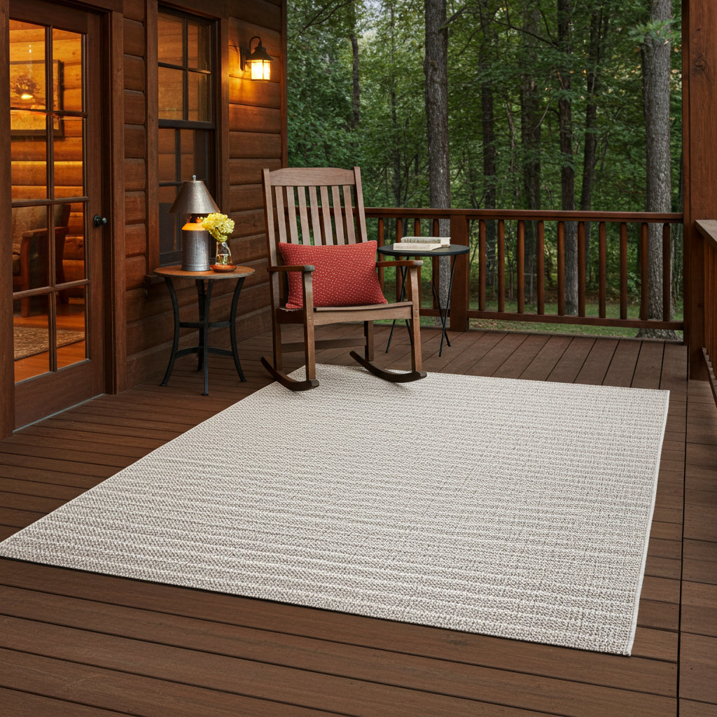 NOVA Grey and Cream Lines Flatweave Rug