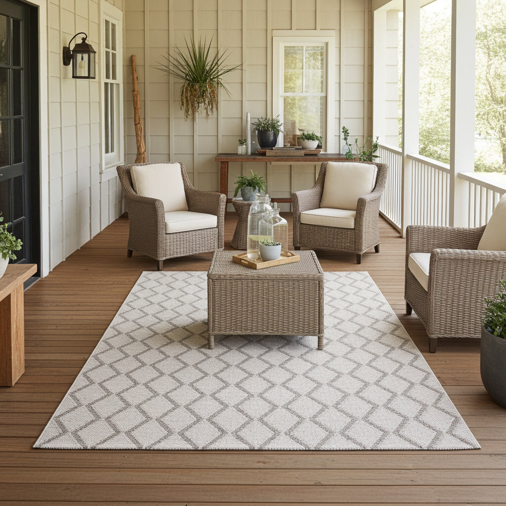 NOVA Grey and Cream Diamond Flatweave Rug
