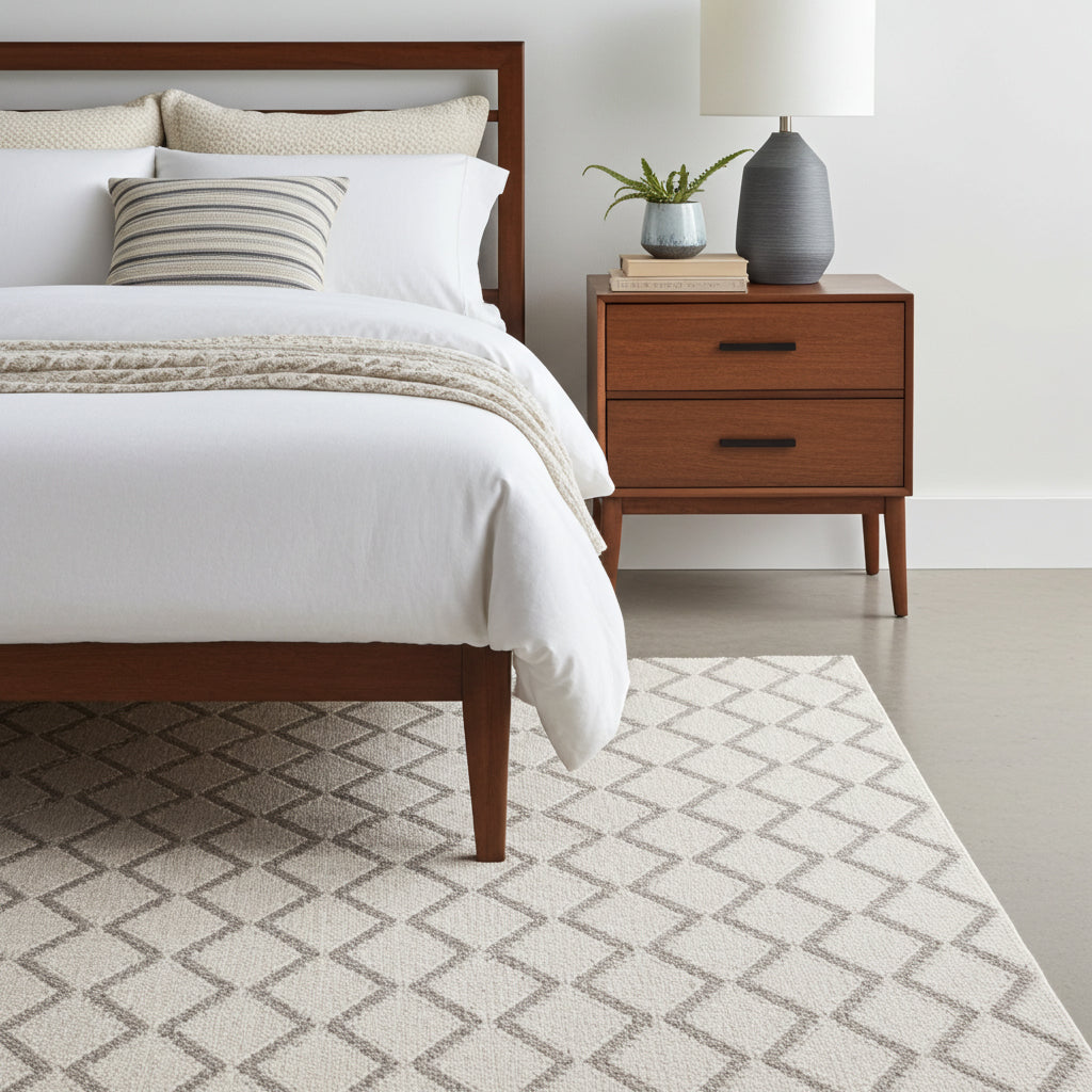NOVA Grey and Cream Diamond Flatweave Rug