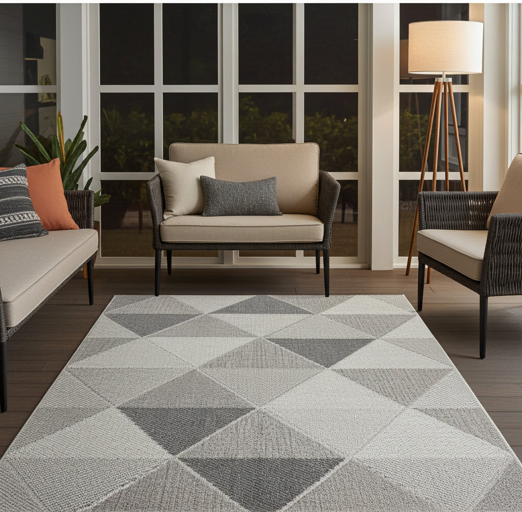 NOVA Grey, Cream, Beige and Blue Geometric Flatweave Rug