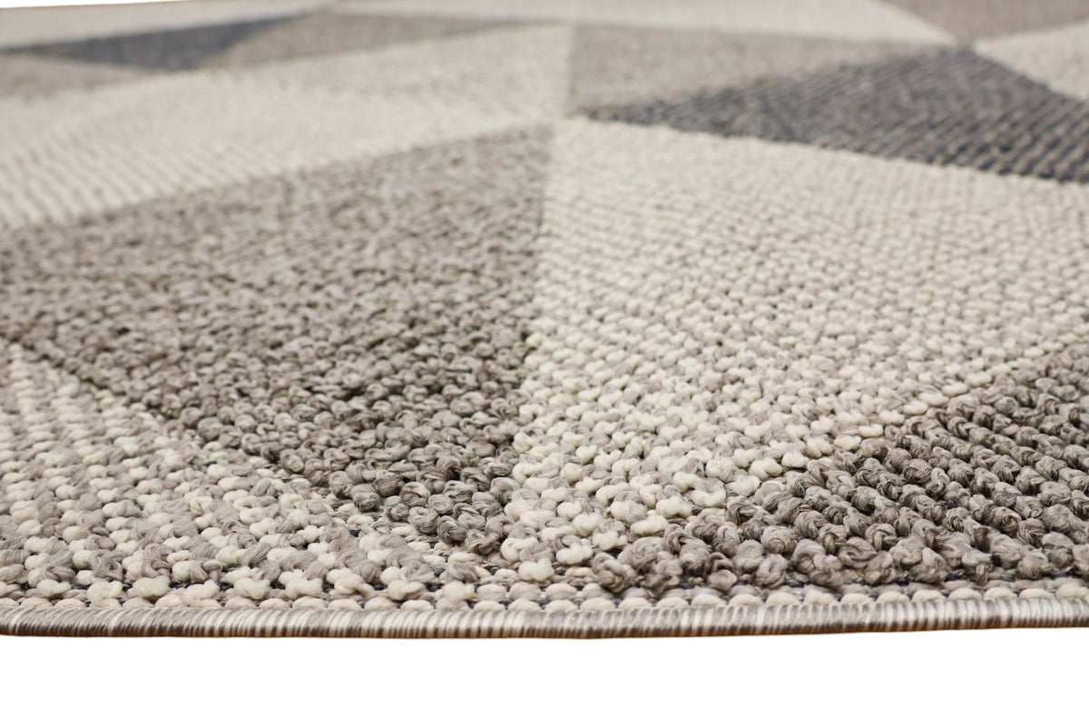 NOVA Grey, Cream, Beige and Blue Geometric Flatweave Rug