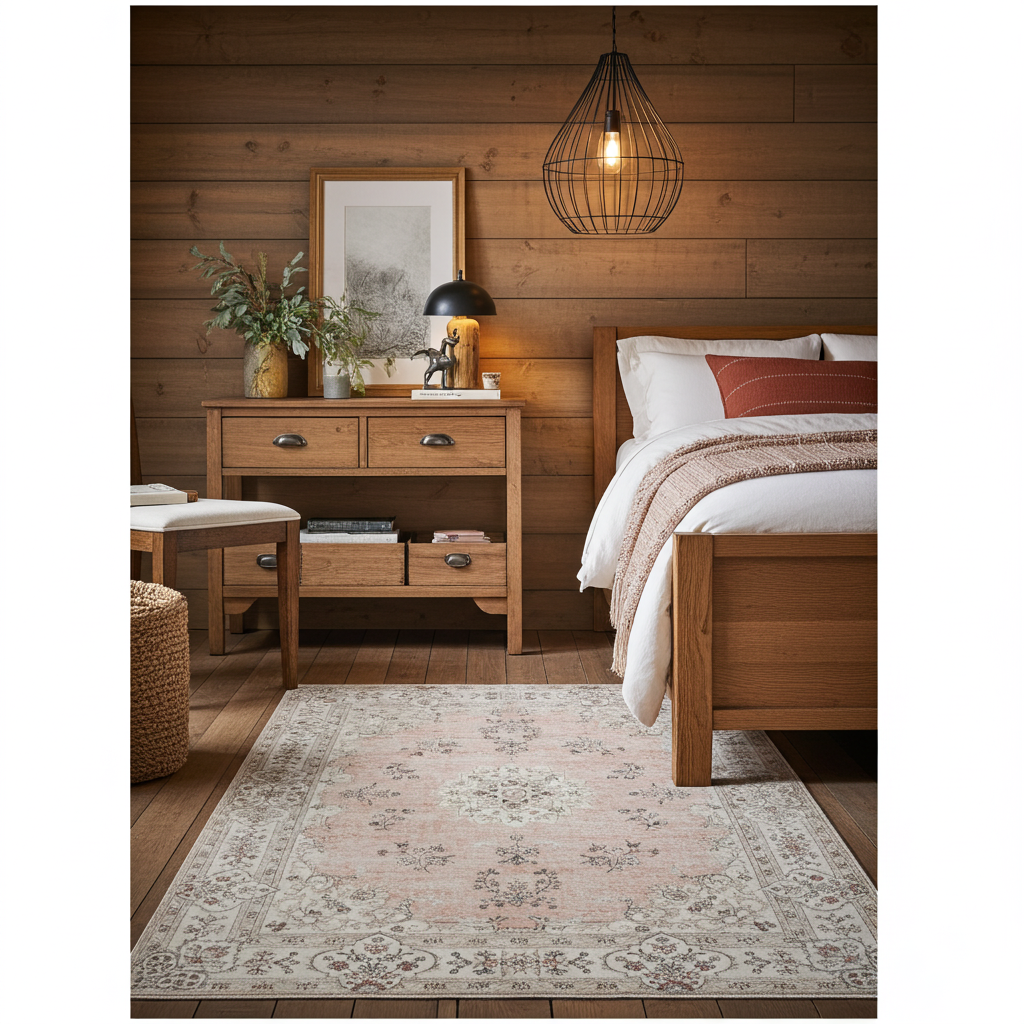 Washable Venice Peach Pink Distressed Transitional Rug