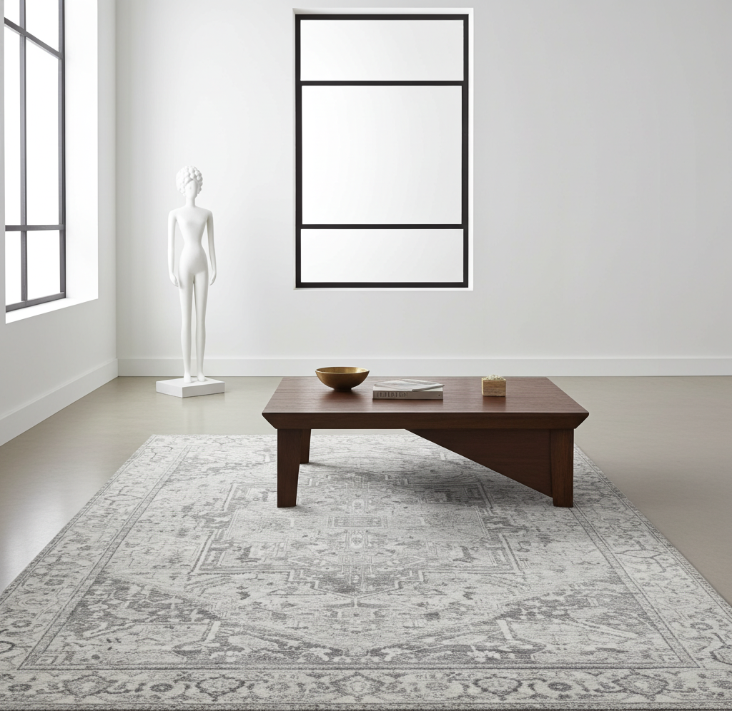 Washable Venice Grey Distressed Transitional Rug