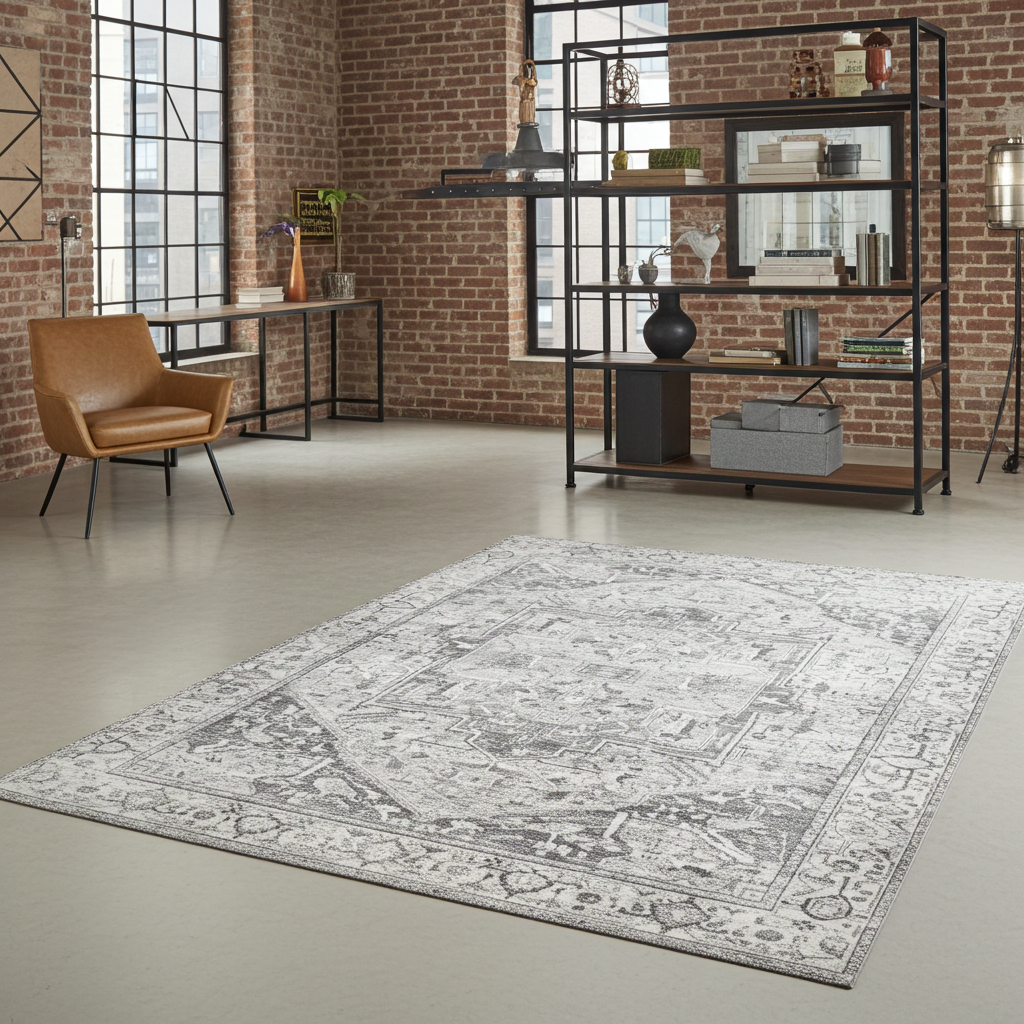 Washable Venice Grey Distressed Transitional Rug