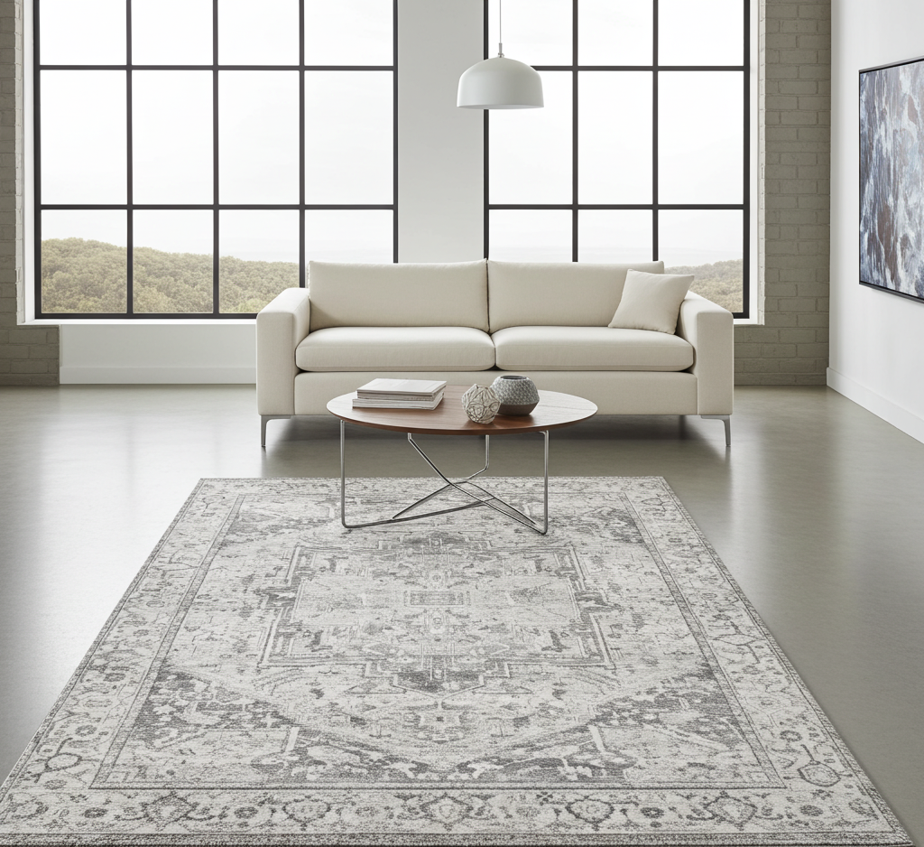 Washable Venice Grey Distressed Transitional Rug