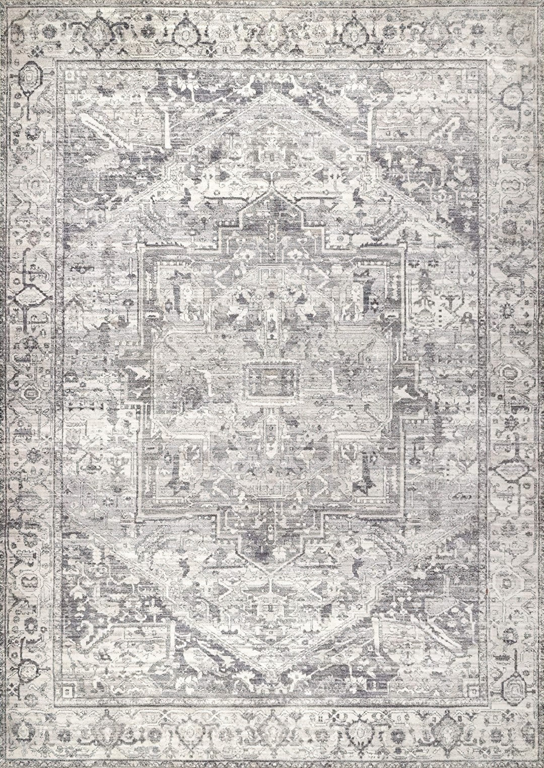 Venice Grey Distressed Transitional Washable Rug
