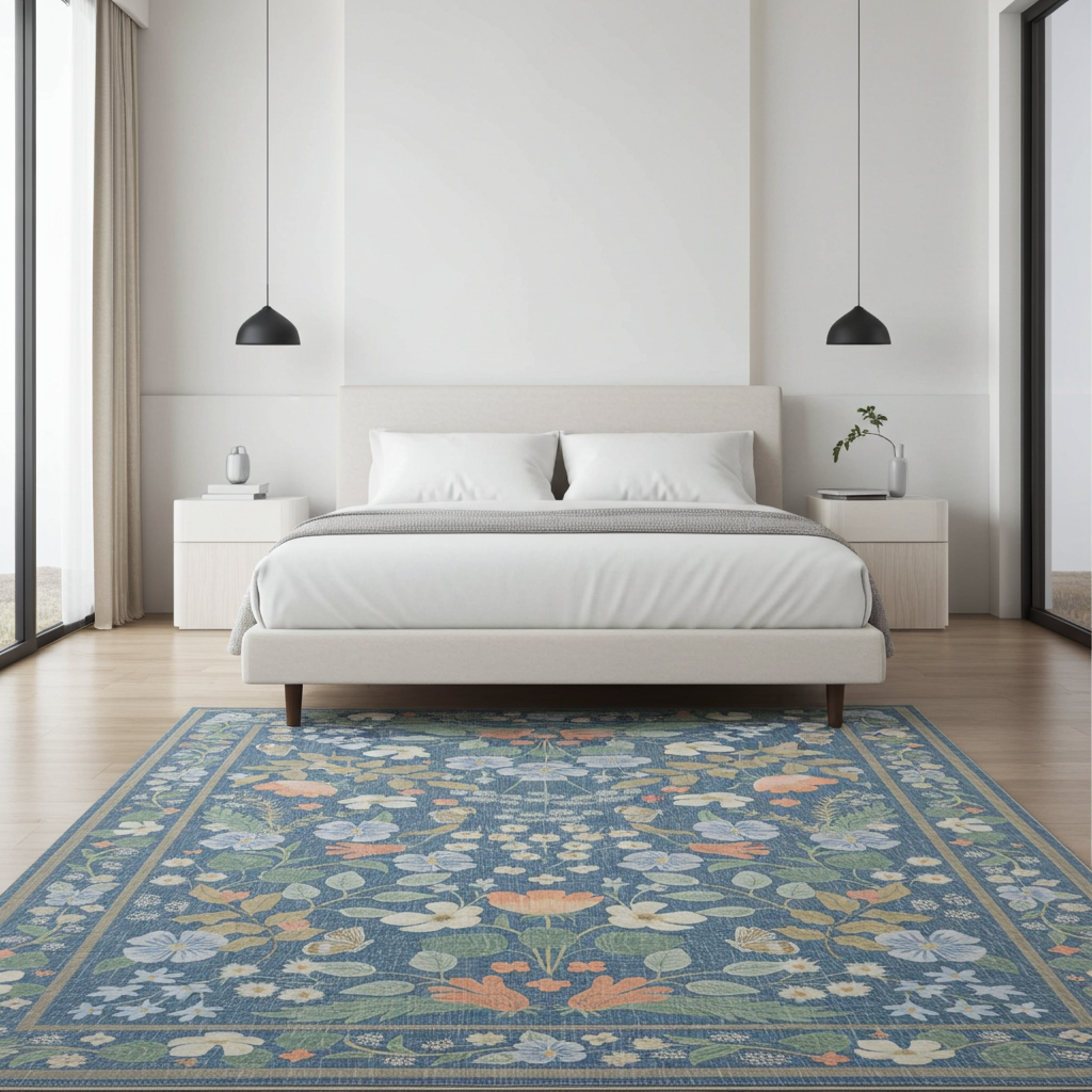 Washable Venice Designer Blue multi colour Paradise Garden Rug