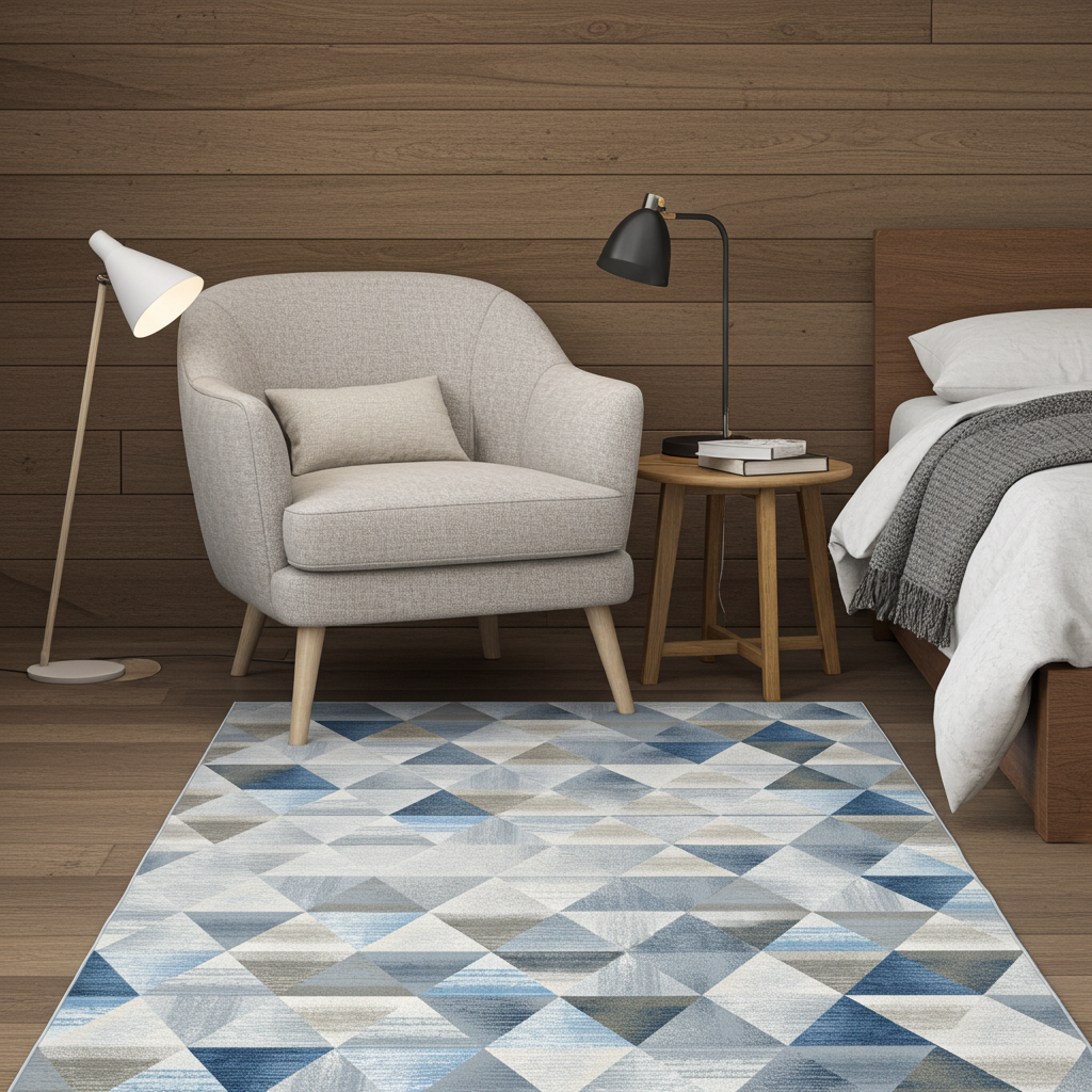 Washable Venice Blue Geometric Modern Rug