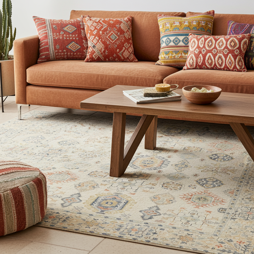 Soft Washable Luxurious Lumina Cream and Multi colour Distressed Rug