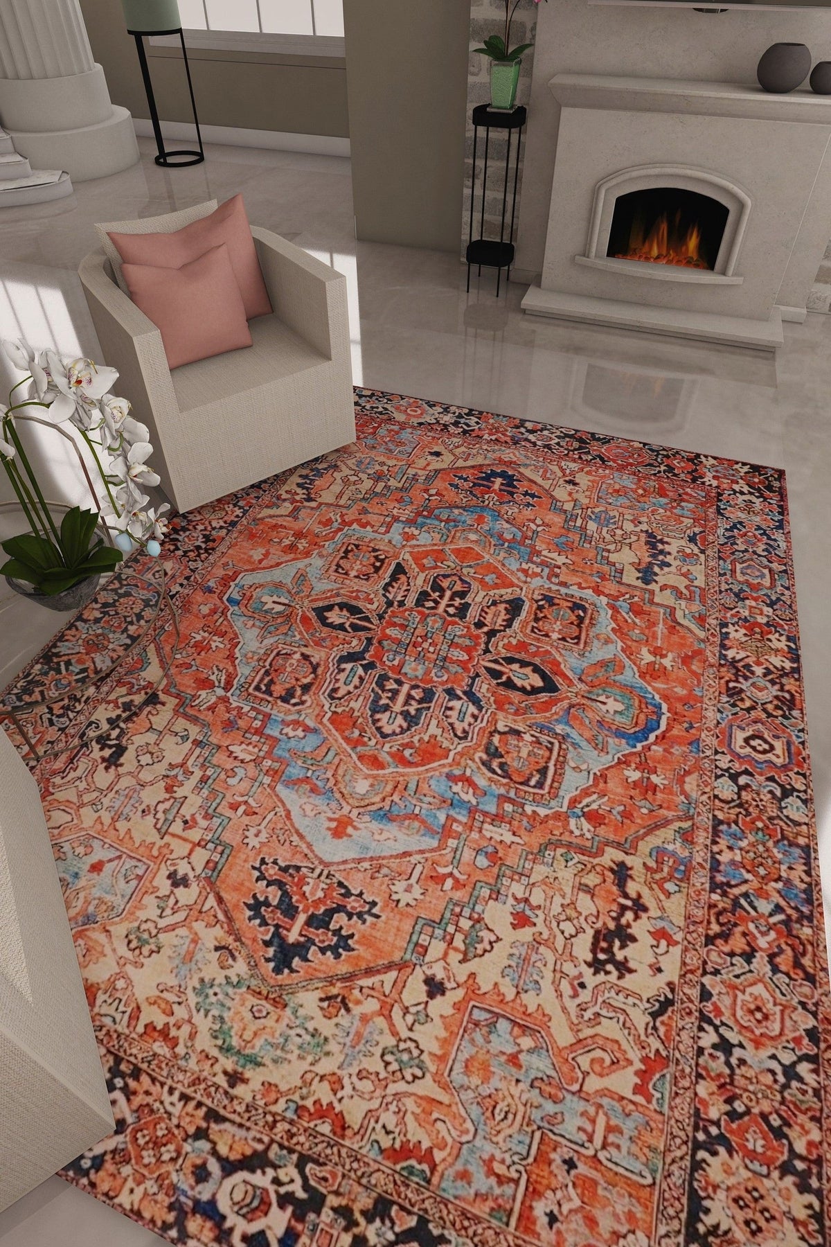 SilkSweep Red &amp; Blue soft Persian Traditional Rug