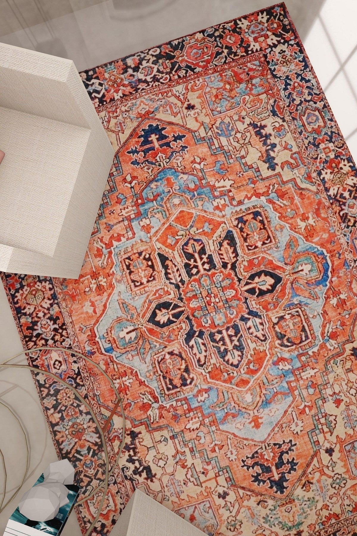 SilkSweep Red &amp; Blue soft Persian Traditional Rug