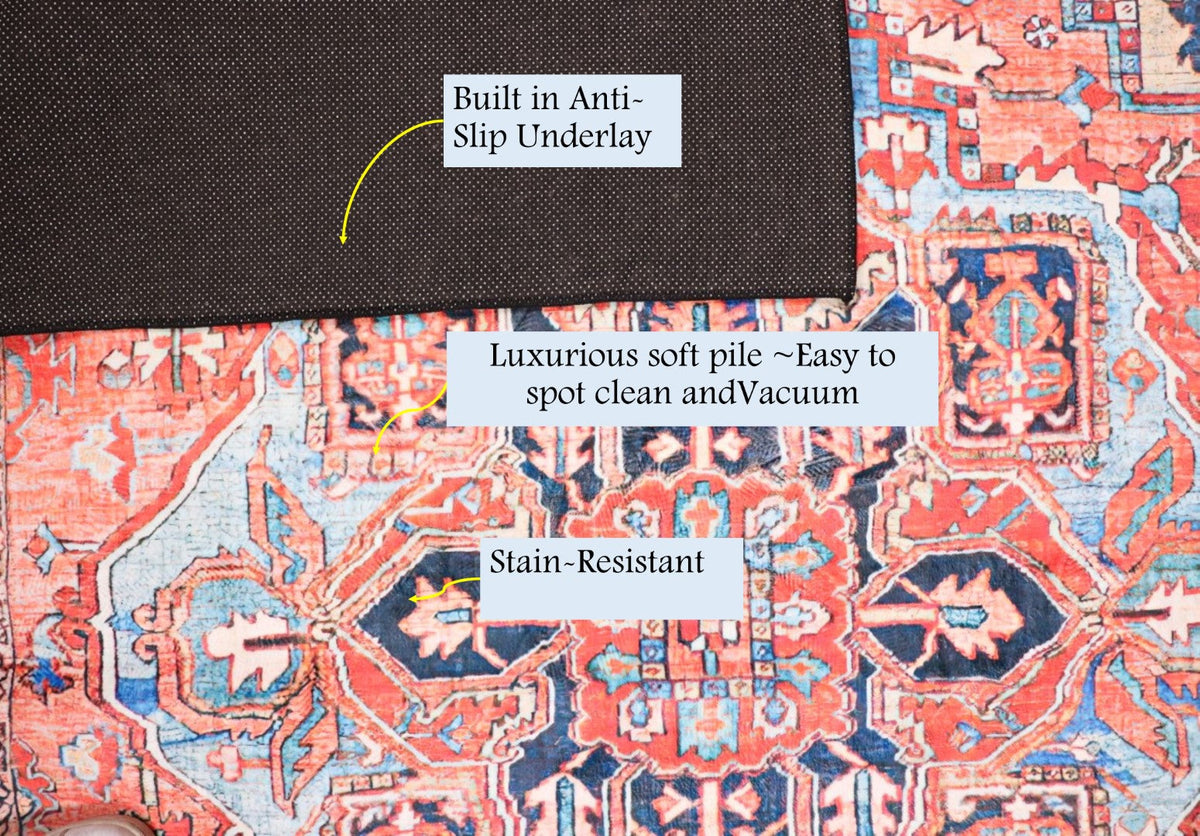 SilkSweep Red &amp; Blue soft Persian Traditional Rug