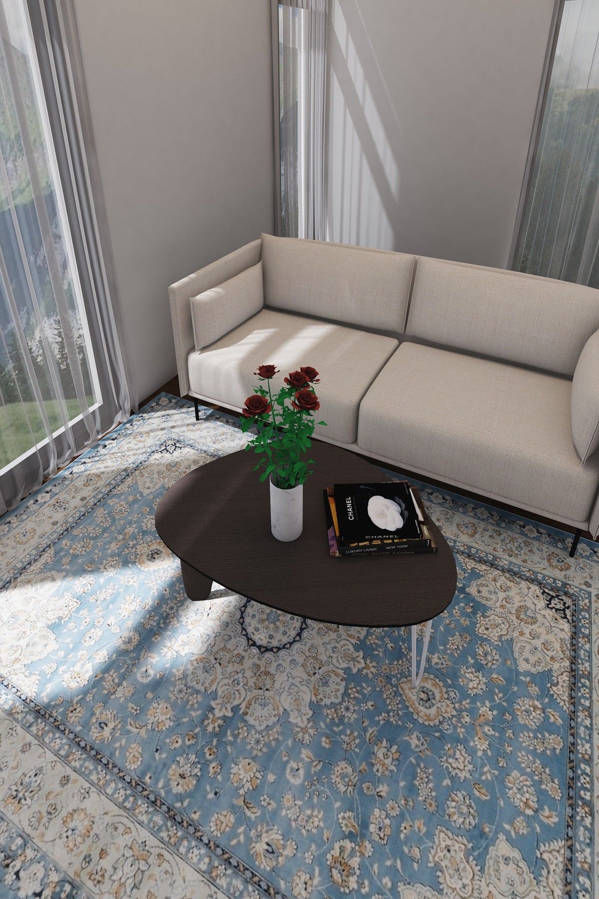 SilkSweep Blue &amp; Cream Medallion Floral soft Persian Traditional Rug