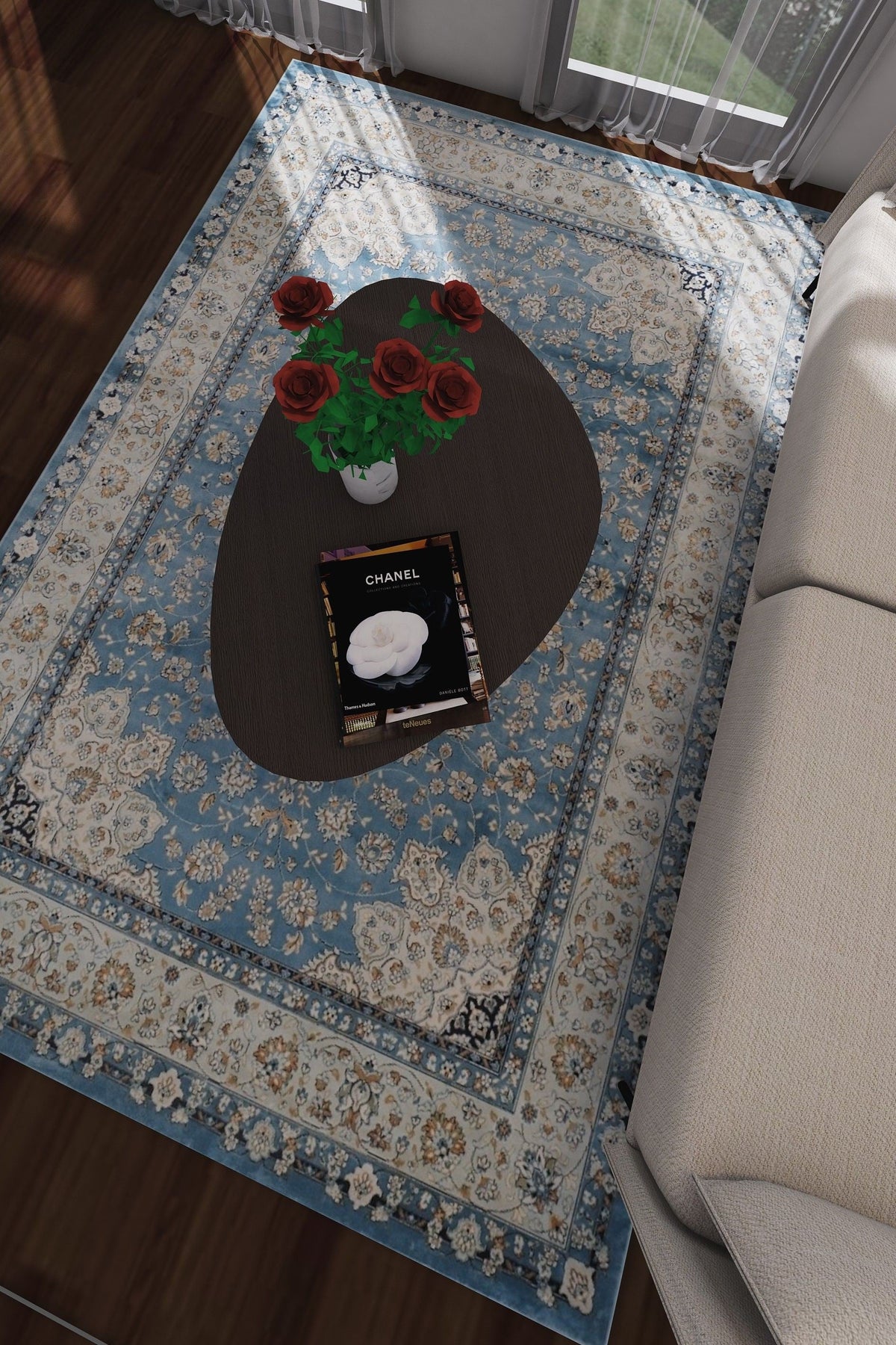 SilkSweep Blue &amp; Cream Medallion Floral soft Persian Traditional Rug