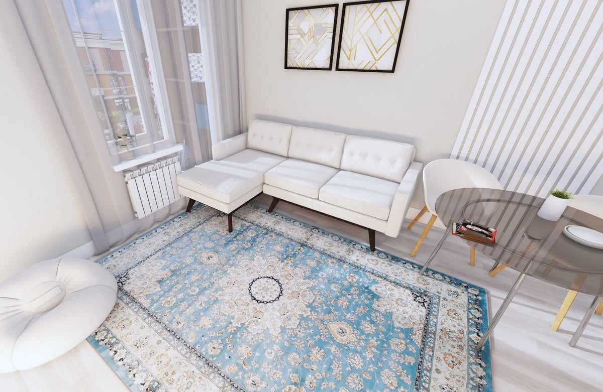 SilkSweep Blue &amp; Cream Medallion Floral soft Persian Traditional Rug