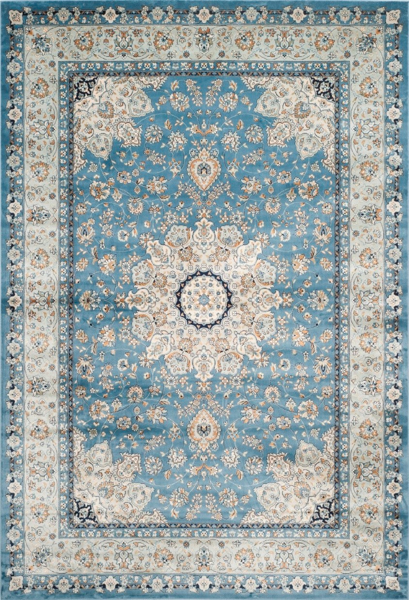 SilkSweep Blue &amp; Cream Medallion Floral soft Persian Traditional Rug