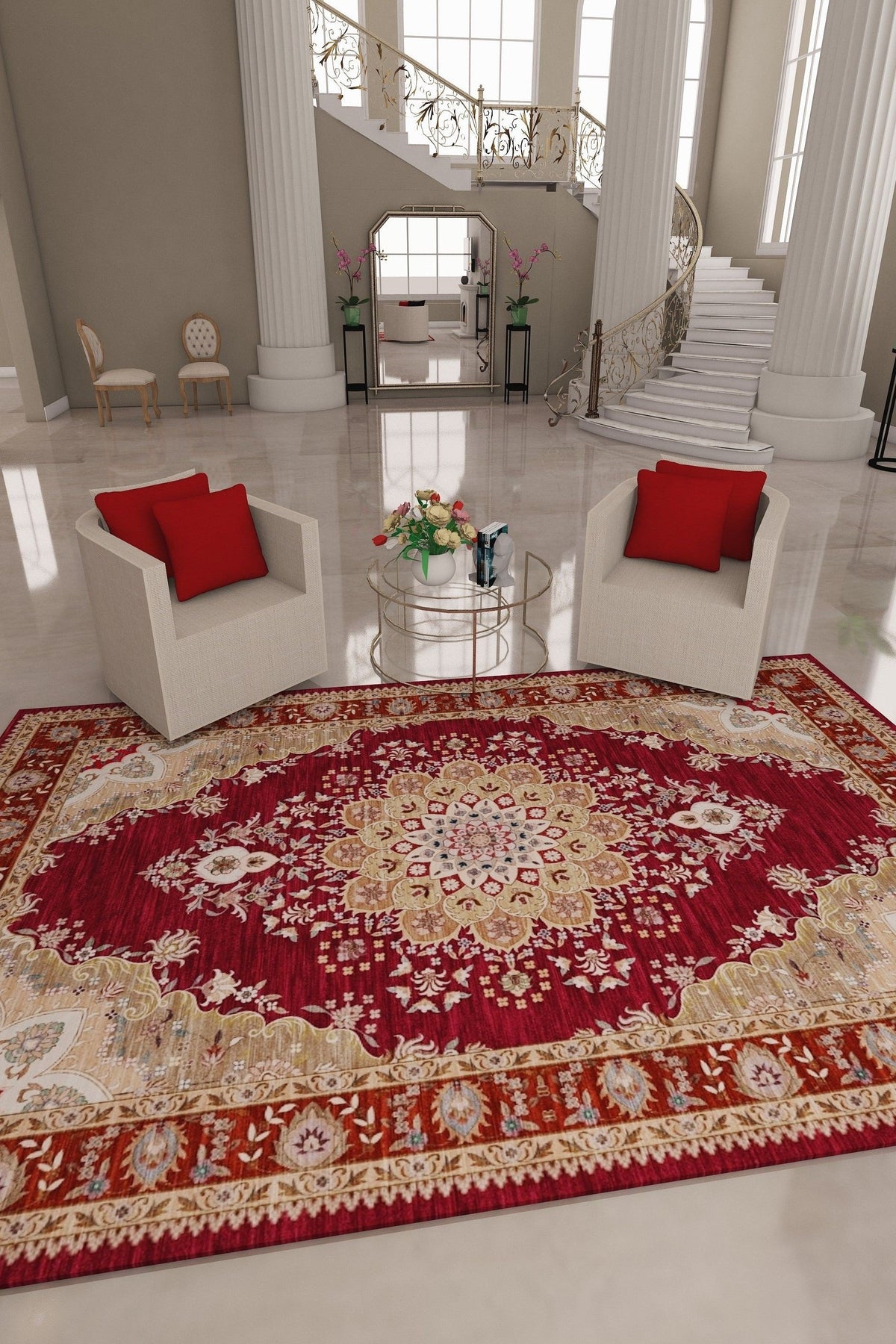 SilkSweep Red &amp; Cream Oriental Persian Traditional Rug