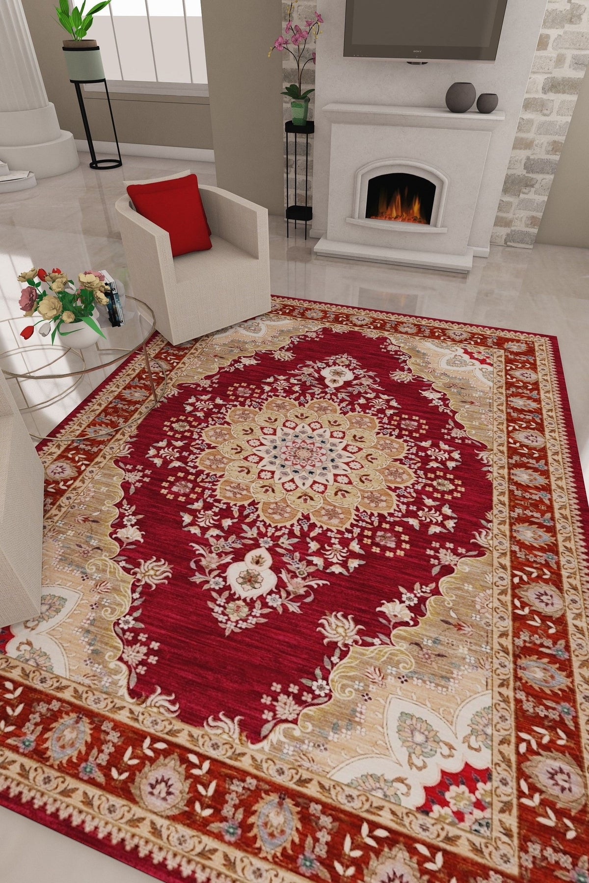 SilkSweep Red &amp; Cream Oriental Persian Traditional Rug