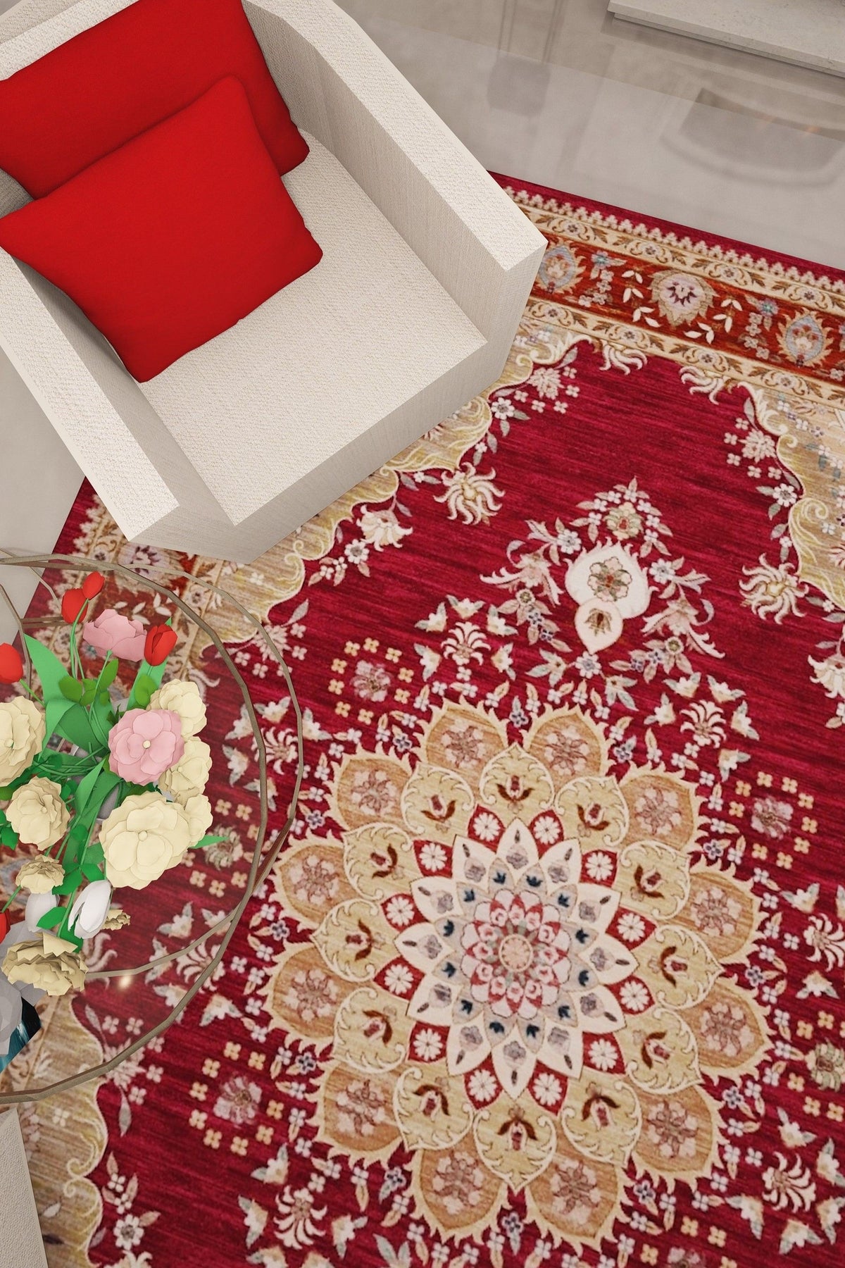 SilkSweep Red &amp; Cream Oriental Persian Traditional Rug