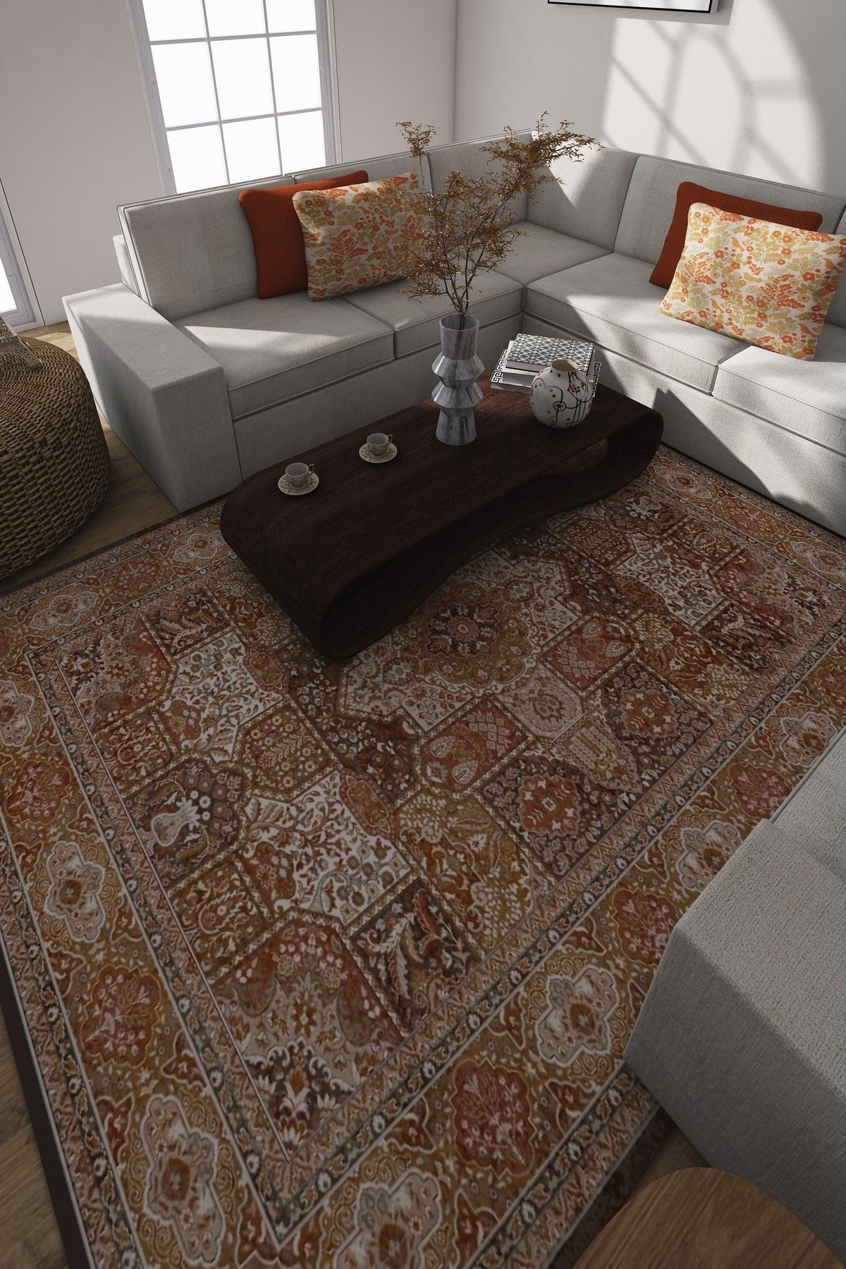SilkSweep Orange, Rust &amp; Brown Persian Traditional Rug