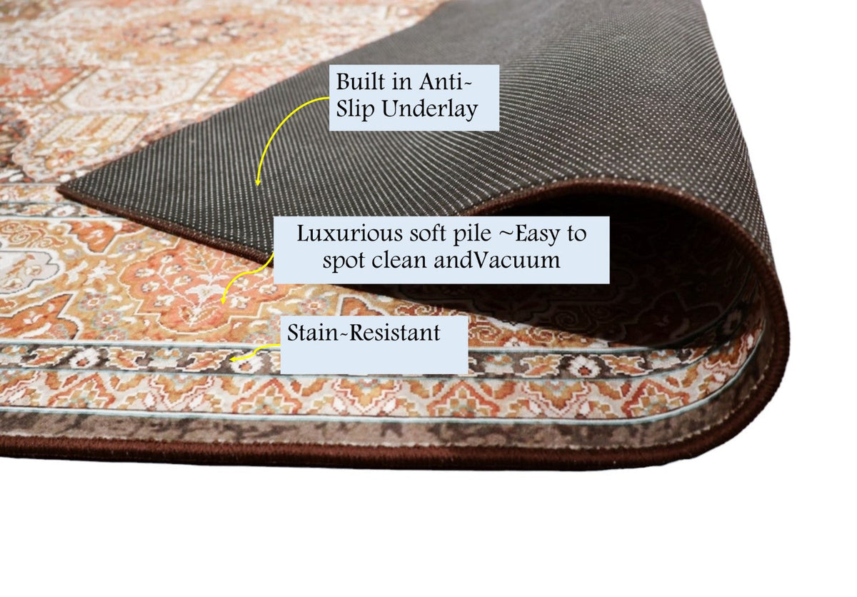SilkSweep Orange, Rust &amp; Brown Persian Traditional Rug
